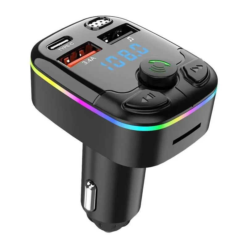 CARREGADOR VEICULAR USB, TIPO C, COM TRANSMISSOR FM, BLUETOOTH, MP3