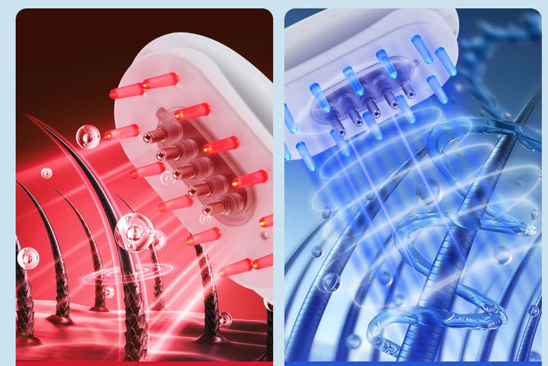 Escova massageadora  para couro cabeludo, com luz de LED e aplicador de liquidos