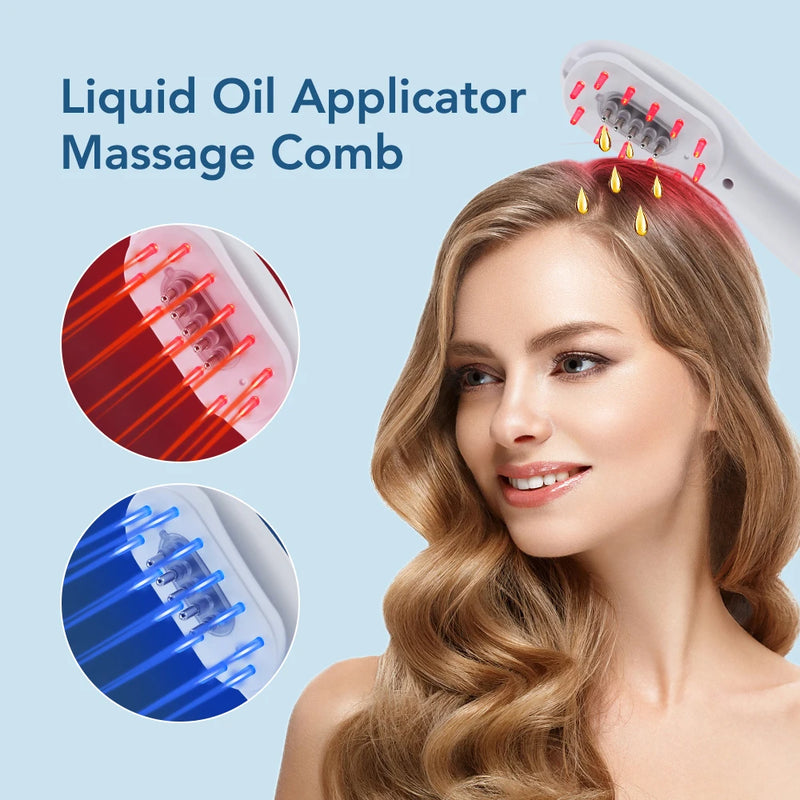 Escova massageadora  para couro cabeludo, com luz de LED e aplicador de liquidos