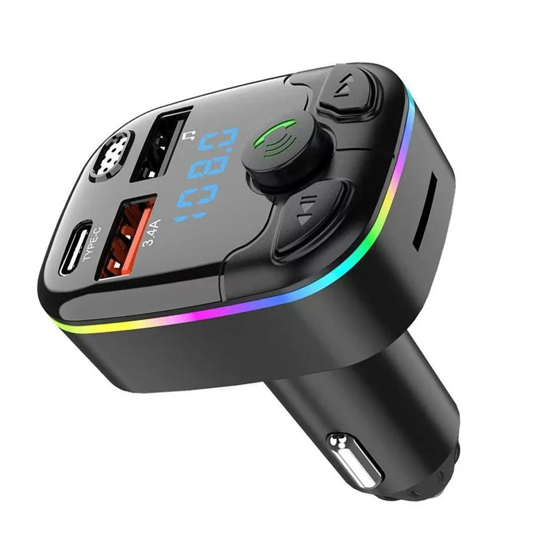 CARREGADOR VEICULAR USB, TIPO C, COM TRANSMISSOR FM, BLUETOOTH, MP3