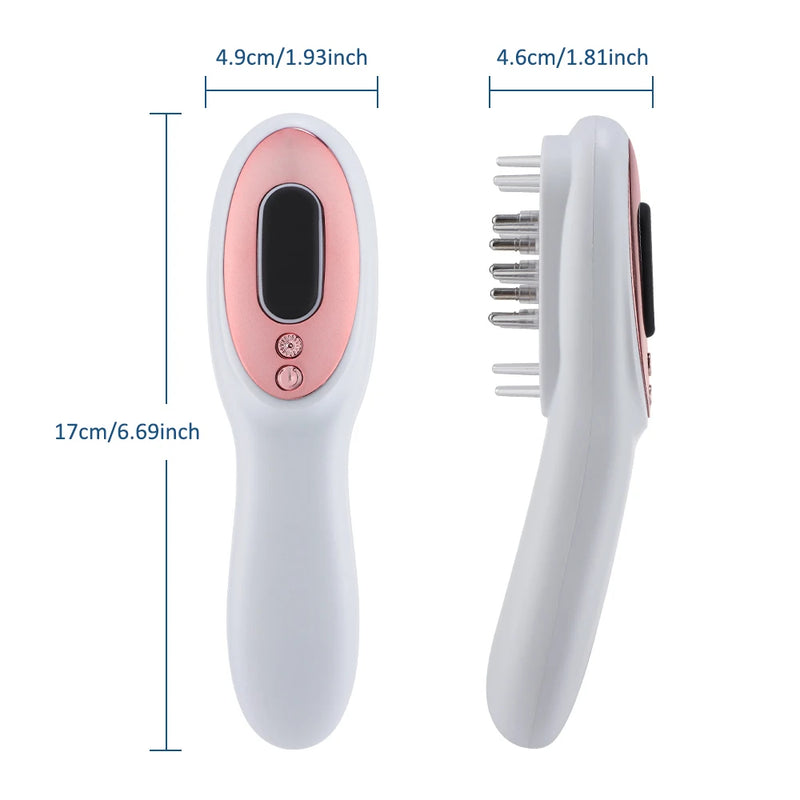 Escova massageadora  para couro cabeludo, com luz de LED e aplicador de liquidos