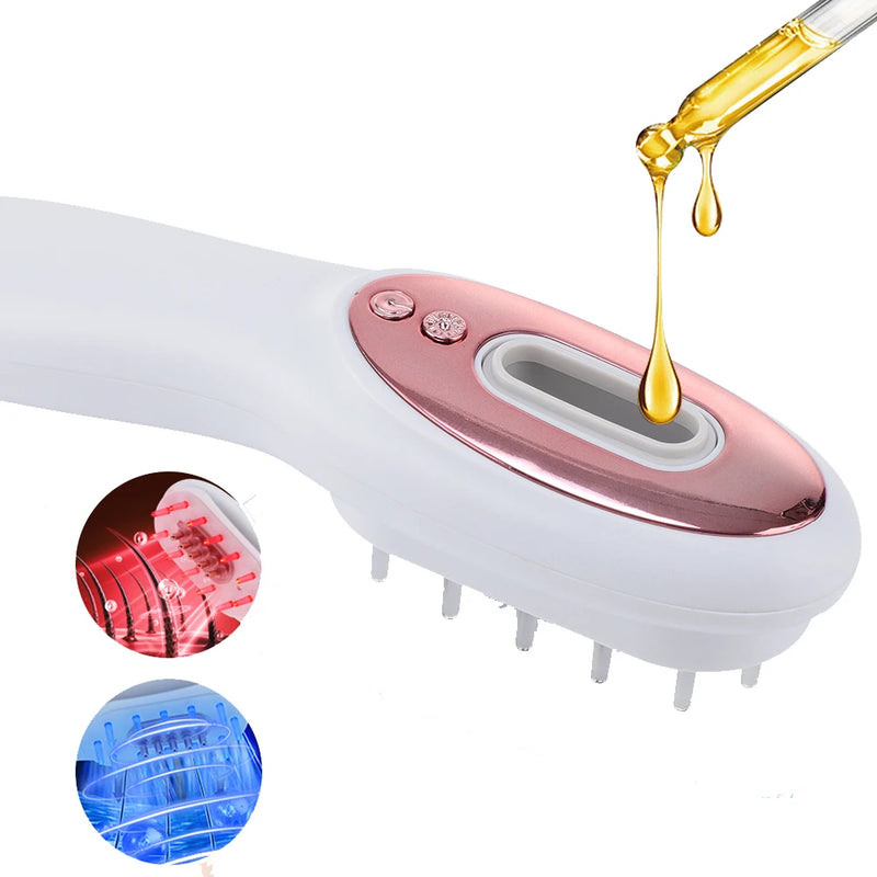 Escova massageadora  para couro cabeludo, com luz de LED e aplicador de liquidos